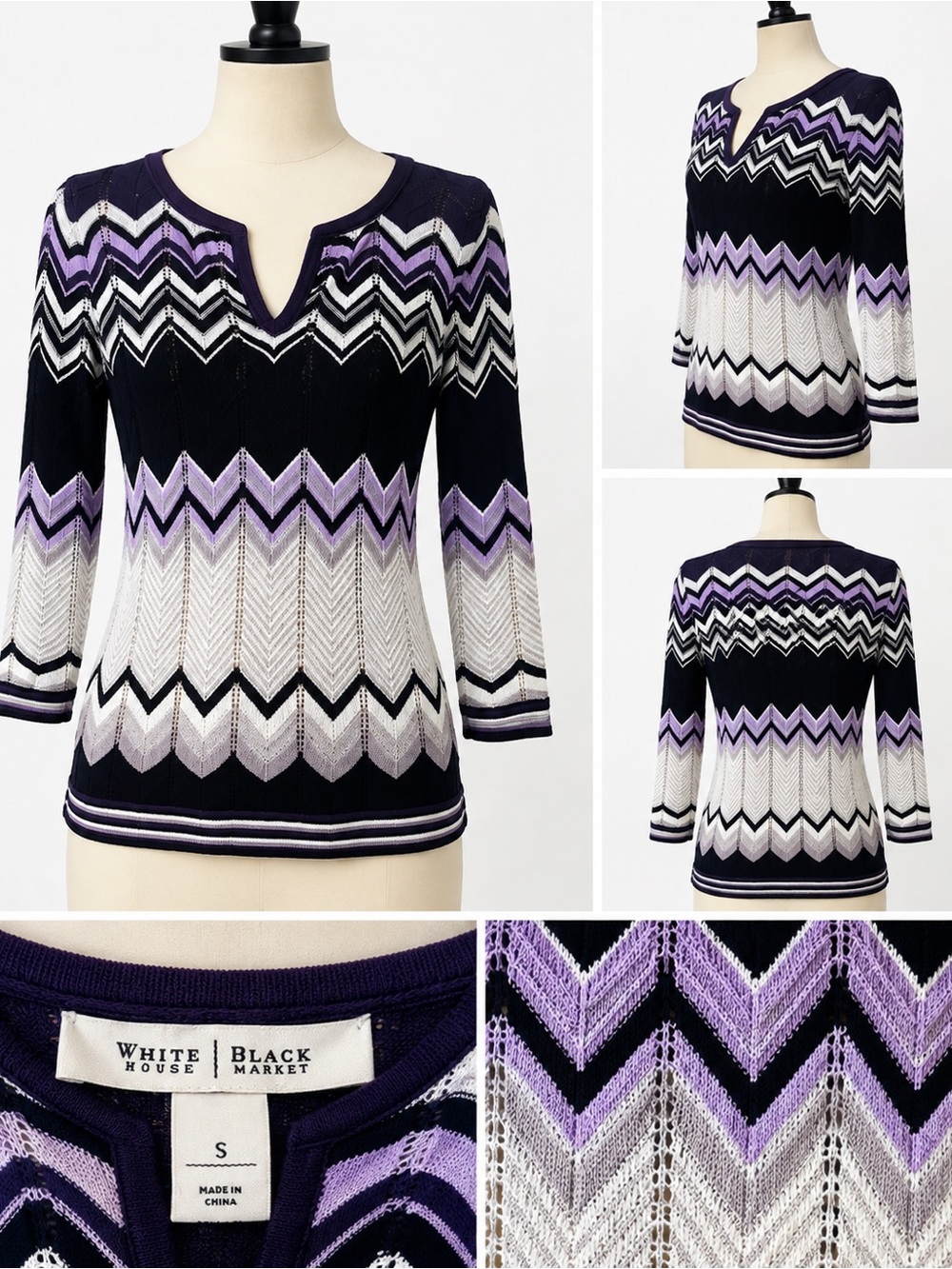 Black and Purple Chevron Knit Top